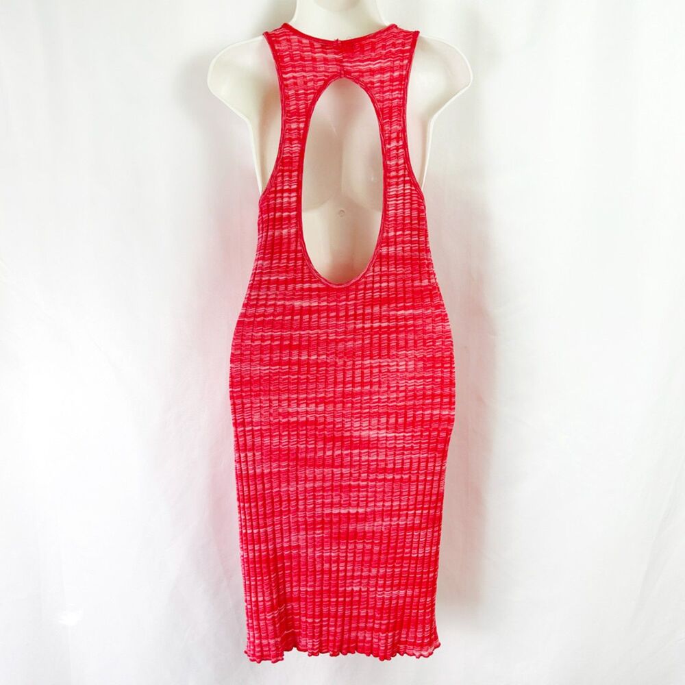 ZARA Pink Ribbed Knit Midi Dress (M) Keyhole Open Back Stretch Sleeveless Tank - Picture 6 of 14
